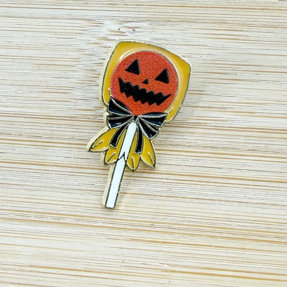 Halloween Pumpkin Lollipop Enamel Pin Cute Jack O Lantern Spooky Candy